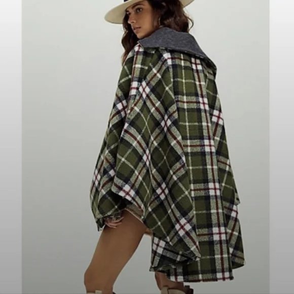 NWOT Free People Woodstock Cozy Brushed Plaid Poncho Cape One Size - Picture 3 of 3